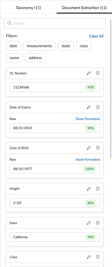 Cropped extraction results.
